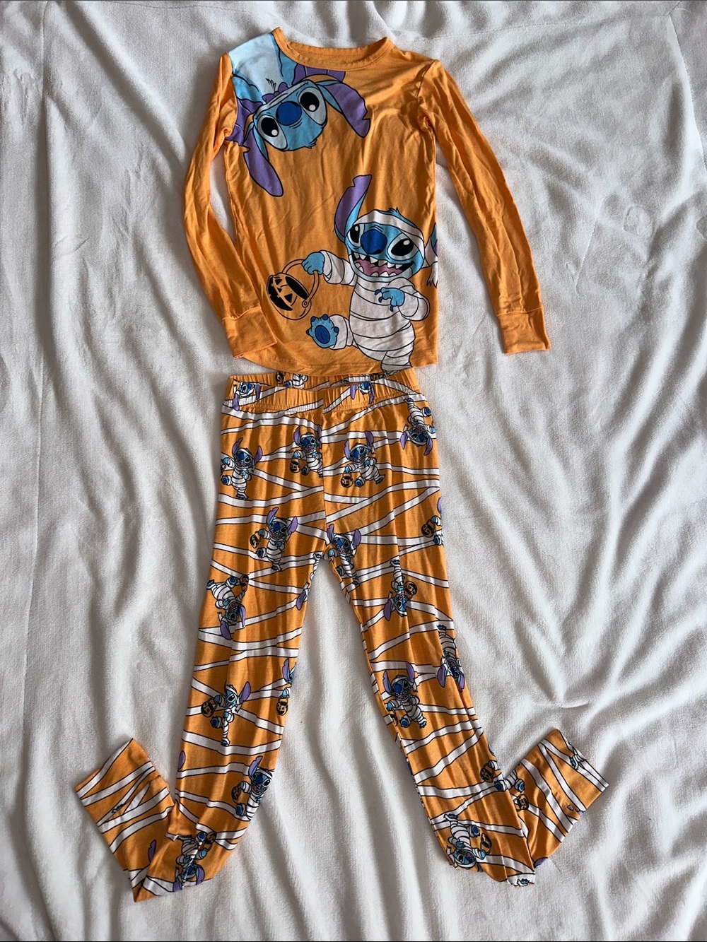 Disney Orange Stitch Halloween Pajama Set with Blue & Purple Accents